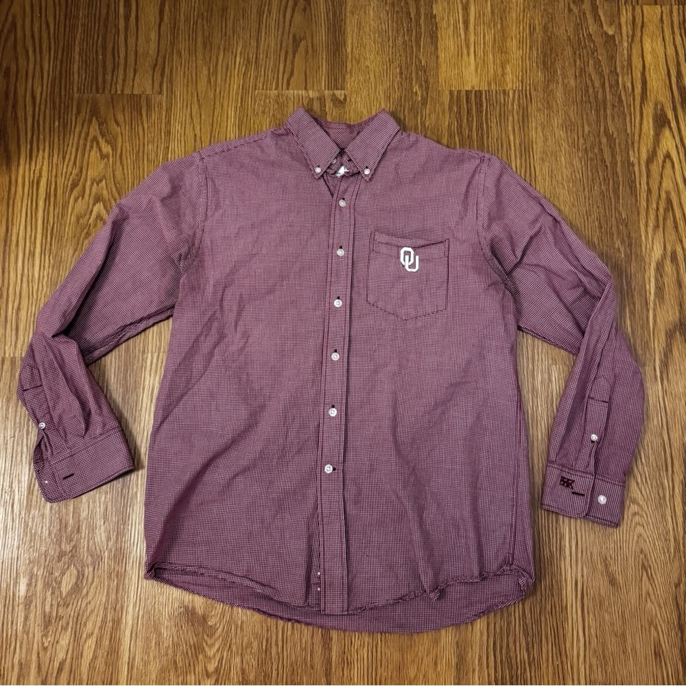 Men's Crimson Checkered OU Button-Up Shirt